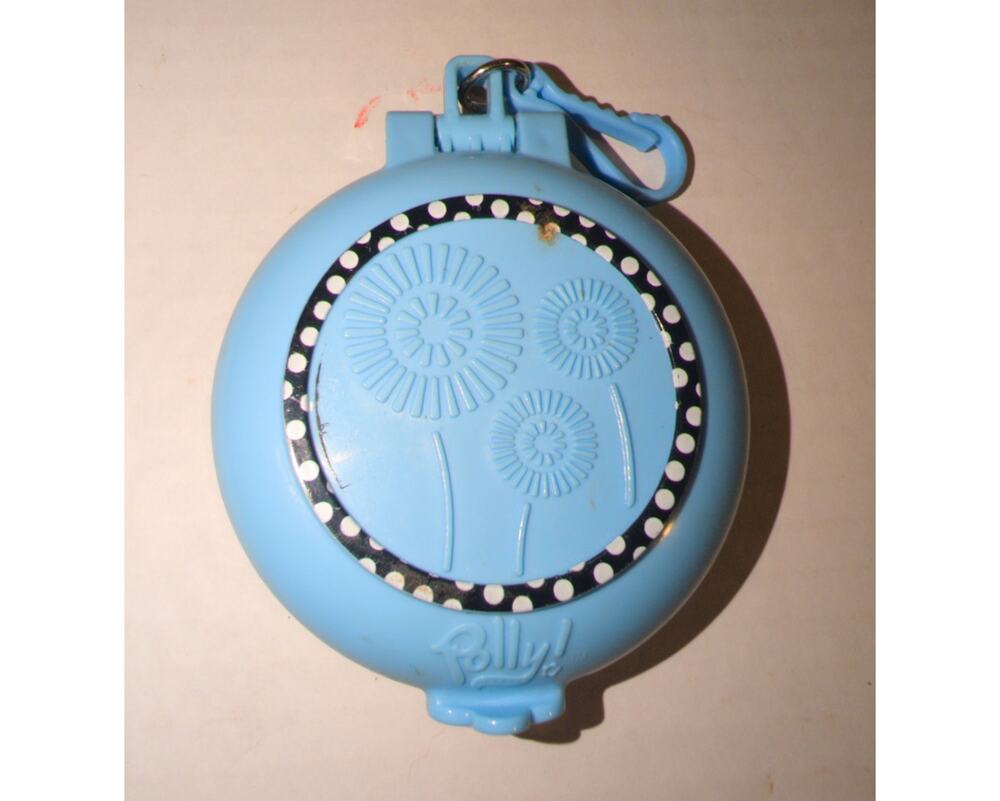 Vintage Polly Pocket Blue Pretend Makeup Mirrored Compact Case Clip On